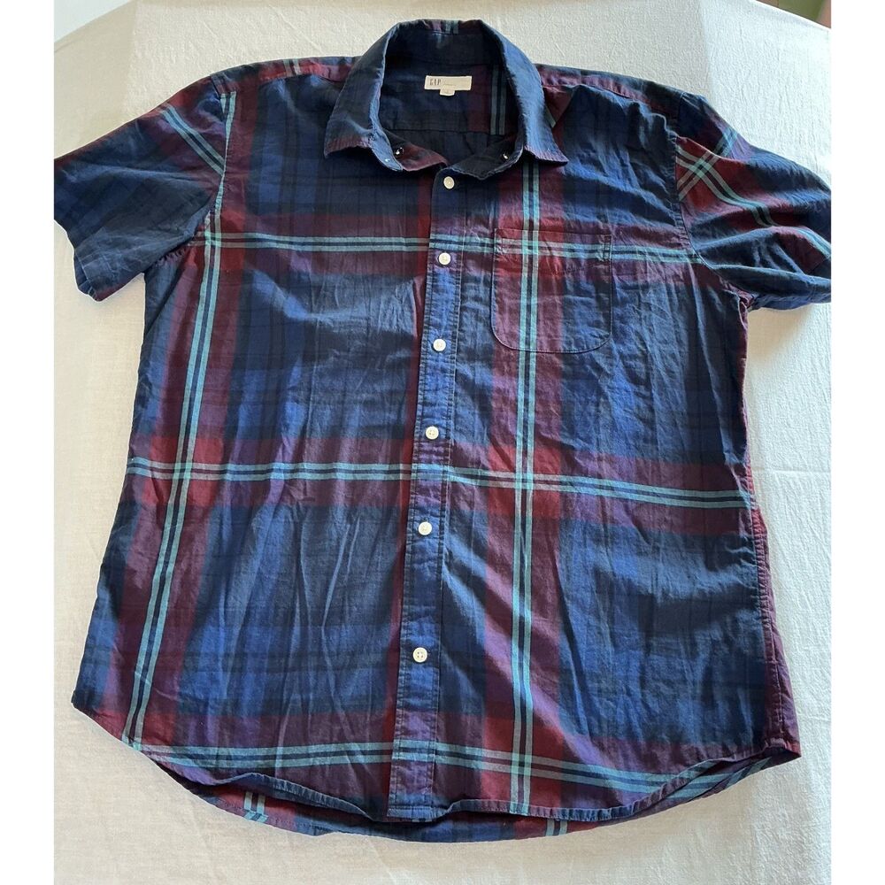 Plaid Gap Short Sleeve Button-down Shirt in Poplin sz Large